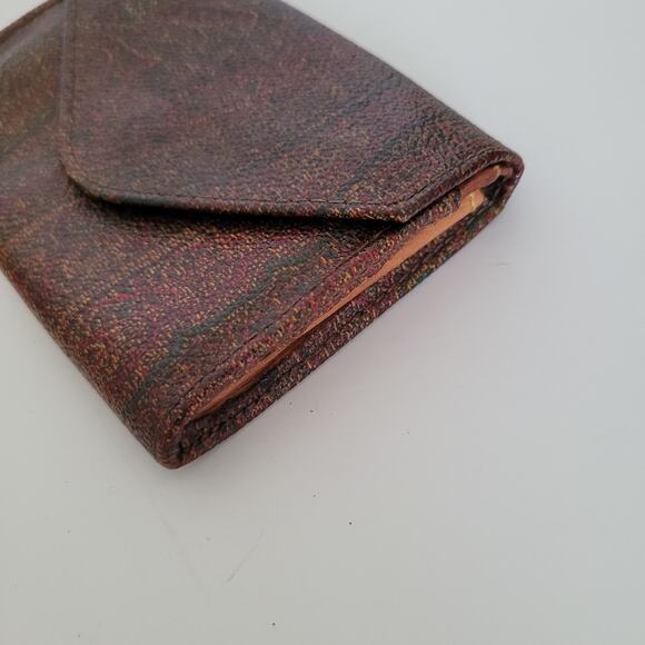 Etro Vintage Brown Paisley Card Small Leather Mini Wallet Compact Logo Italian - Picture 10 of 10